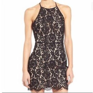 ASTR Black High Neck Sleeveless Sexy Lace Mini Dress Black and Beige Size Medium